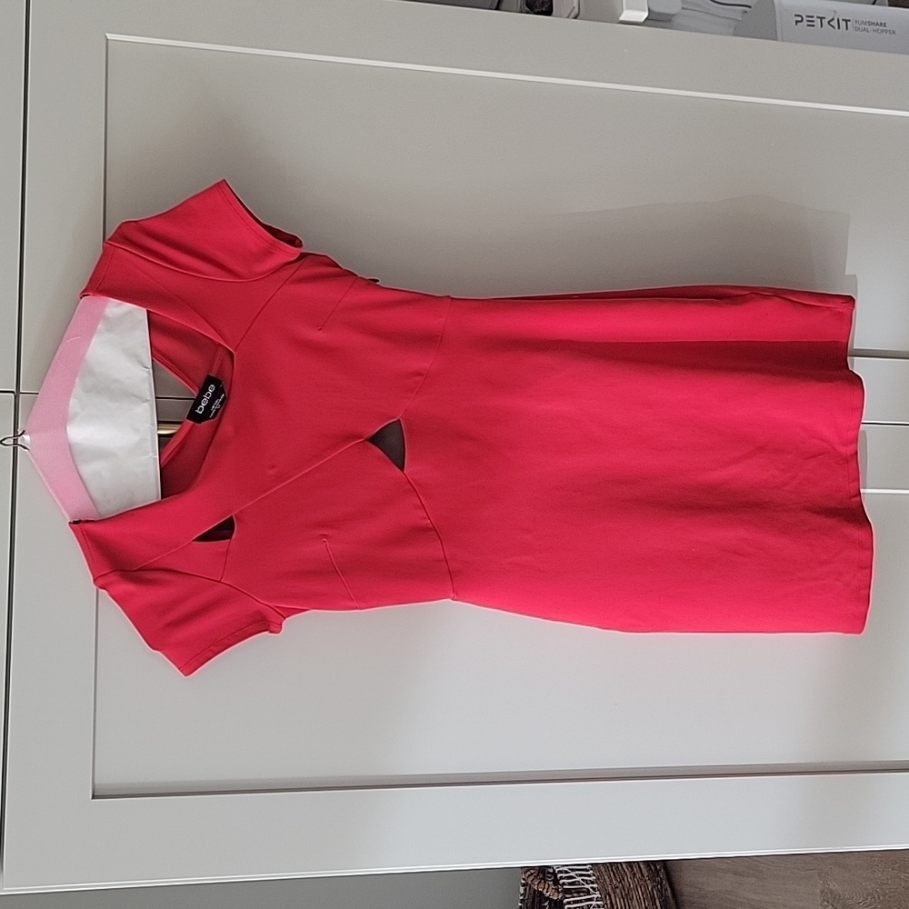 Mini Fitted Peekaboo Dress | coral/red | BEBE